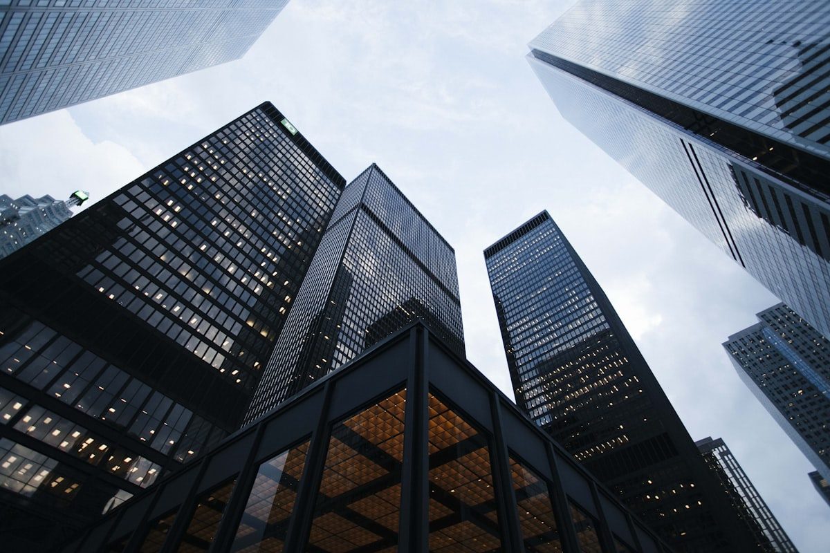 Abstract architectural forms suggesting commercial property